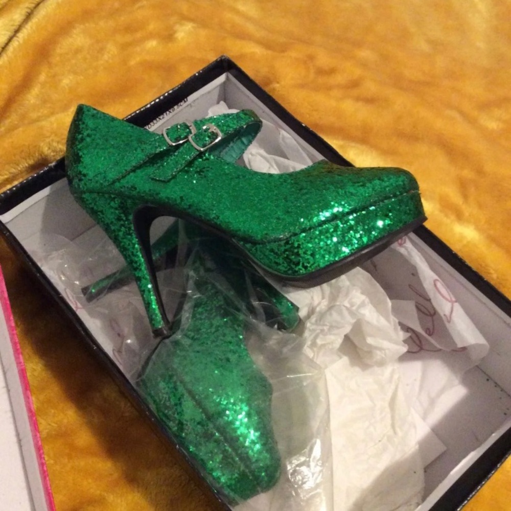 Green glitter heels